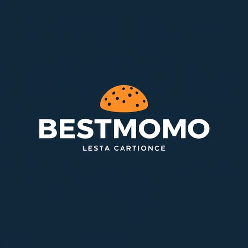 AI Design for make a logo for " BESTMOMO" with a momo plate image bellow it