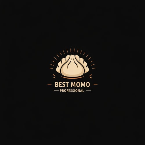 AI Design for design a momo shop logo with "BEST MOMO" written on it with dumpling image. with a black background