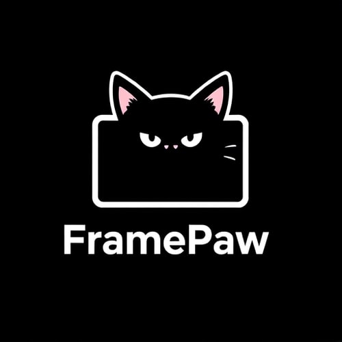 AI Design for Design a logo for the "FramePaw" YouTube channel. Channel related to video montage, it should involve black cat