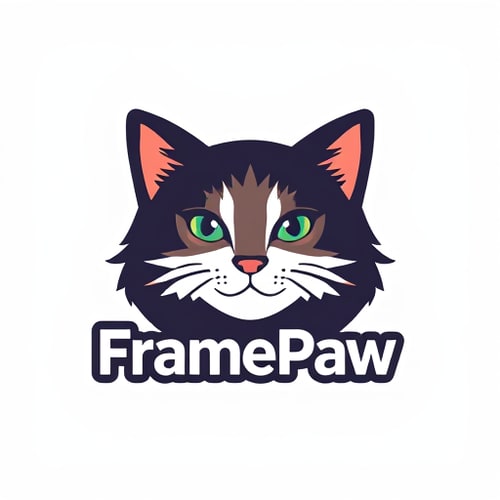AI Design for Create logo for my youtube channel "FramePaw". It should relate to cats and video montage