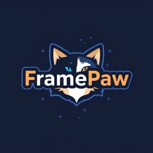AI Design for Create logo for my youtube channel "FramePaw". It should relate to cats and video montage