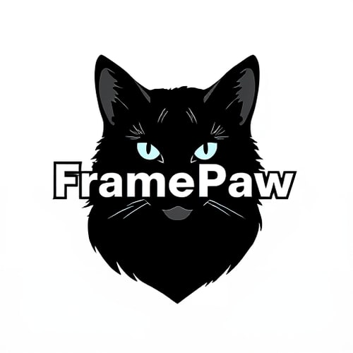 AI Design for Create logo for my youtube channel "FramePaw". It should relate to black cat and video montage. Background must be transparent