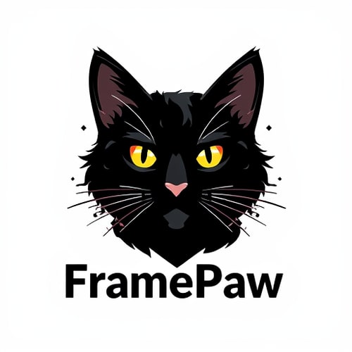 AI Design for Create logo for my youtube channel "FramePaw". It should relate to black cat and video montage. Background must be transparent