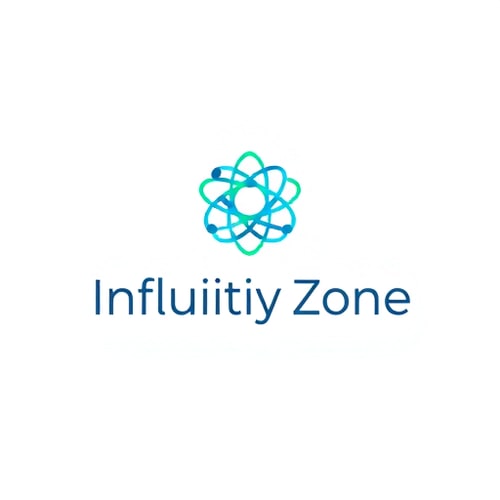 AI Design for Minimalist logo for a software house named "Influitive Zone": Abstract representation of interconnected ideas forming a cohesive whole, reflecting innovation and collaboration., Blue and Teal gradient with subtle silver accents, Modern sans-serif font with clean, geometric lines. Design a sophisticated and forward-thinking logo, utilizing negative space and sharp angles to convey technological advancement, with a clean, white background.