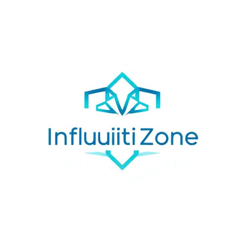 AI Design for Minimalist logo for a software house named "Influitive Zone": Abstract representation of interconnected ideas forming a cohesive whole, reflecting innovation and collaboration., Blue and Teal gradient with subtle silver accents, Modern sans-serif font with clean, geometric lines. Design a sophisticated and forward-thinking logo, utilizing negative space and sharp angles to convey technological advancement, with a clean, white background.