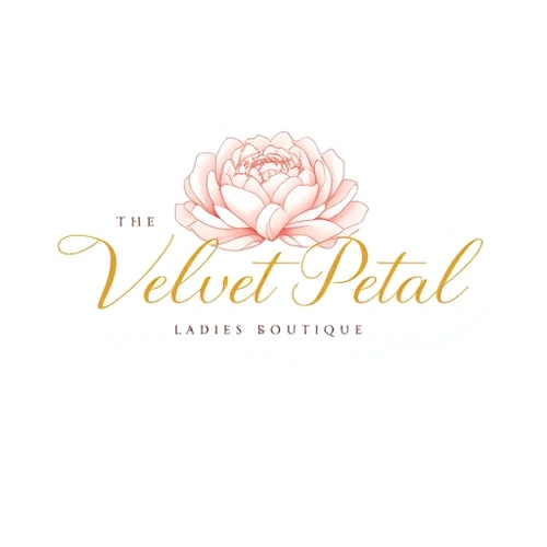 AI Design for Pictorial for a chic ladies boutique named "The Velvet Petal": A delicate floral illustration of a peony or rose, a soft blush and muted gold color palette, an elegant script font. Design with an Art Nouveau influence and a sophisticated, feminine style direction, with fine linework and subtle shading, on a clean white background.
