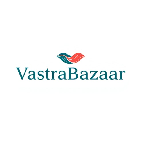 AI Design for "Modern and stylish logo design for the brand 'VastraBazaar', an online kurti and ethnic fashion marketplace. Use clean, minimal typography with a sleek custom wordmark. Add a subtle fabric-inspired abstract icon (like flowing cloth lines or a modernized kurti silhouette) integrated into the text or above it. Keep the style elegant and trendy, avoiding heavy traditional patterns. Use a chic color palette of deep teal, coral pink, and soft gold for a fashionable and premium look. The logo should look professional, scalable, and suitable for both website and mobile app branding."