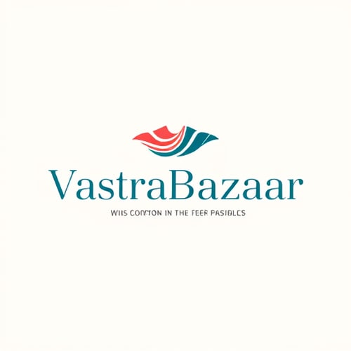 AI Design for "Modern and stylish logo design for the brand 'VastraBazaar', an online kurti and ethnic fashion marketplace. Use clean, minimal typography with a sleek custom wordmark. Add a subtle fabric-inspired abstract icon (like flowing cloth lines or a modernized kurti silhouette) integrated into the text or above it. Keep the style elegant and trendy, avoiding heavy traditional patterns. Use a chic color palette of deep teal, coral pink, and soft gold for a fashionable and premium look. The logo should look professional, scalable, and suitable for both website and mobile app branding."
