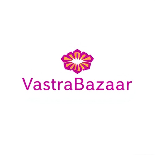 AI Design for "Logo for 'VastraBazaar', combining a unique abstract textile-inspired icon (like interwoven threads or geometric cloth folds) with modern typography. Keep design minimal, scalable, and fashion-forward. Use gradient shades of purple, pink, and gold for a vibrant ethnic-meets-modern look."