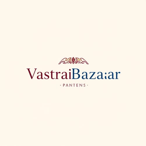 AI Design for "Minimal yet elegant logo design for brand 'VastraBazaar', which specializes in selling kurtis and ethnic wear for women. Use a stylish traditional Indian motif like a mandala, paisley, or fabric pattern as a subtle background element. Typography should be modern yet graceful, with ‘Vastra’ in a slightly bold elegant font and ‘Bazaar’ in a lighter stylish font. Use a color palette of deep maroon, royal blue, and gold for a premium ethnic feel. The design should be professional, clean, and suitable for fashion e-commerce branding."