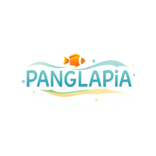 AI Design for A playful logo design featuring the stylized name "PANGLAPIA" intertwined with flowing aquatic forms. The letter 'P' gracefully curves to resemble the head of a small, vibrant orange fish, while the 'A' mimics the gentle sway of a fish tail, both seamlessly integrated into the wordmark. Soft gradients of light blue, seafoam green, and sandy beige create a fluid, inviting aesthetic, with subtle, swirling patterns evoking underwater currents. The font is a rounded sans-serif with a slight handwritten feel, set against a clean white background to emphasize the organic forms and create a sense of calm.