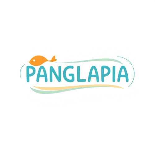 AI Design for A playful logo design featuring the stylized name "PANGLAPIA" intertwined with flowing aquatic forms. The letter 'P' gracefully curves to resemble the head of a small, vibrant orange fish, while the 'A' mimics the gentle sway of a fish tail, both seamlessly integrated into the wordmark. Soft gradients of light blue, seafoam green, and sandy beige create a fluid, inviting aesthetic, with subtle, swirling patterns evoking underwater currents. The font is a rounded sans-serif with a slight handwritten feel, set against a clean white background to emphasize the organic forms and create a sense of calm.