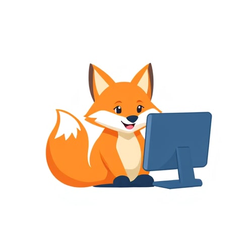 AI Design for Make a logo for FriendlyFox. It should contain a smiling fox sitting in front of a computer