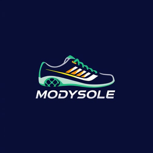 AI Design for Design a unique pictorial logo for the brand "MODYSOLE". Concept: A single modern shoe icon with interchangeable grip patterns subtly integrated (spikes, basketball grip, badminton grip, running grip). Style: Minimal, clean lines, slightly rounded shapes to feel friendly and approachable. Colors: Use 2-3 colors only, modern sporty palette (blue, green, or orange with white/black). The logo should feel innovative, sporty, and versatile, symbolizing one shoe with many possibilities. Make sure it looks balanced, memorable, and scalable for both digital and print use.