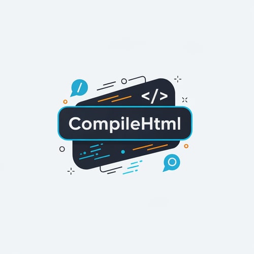 AI Design for "Design a modern, tech-inspired logo for CompileHtml—an online HTML, CSS, JS editor and compiler. The logo should blend symbols of code with a sleek, creative aesthetic. Use bold, energetic colors and include graphical hints of speed, creativity, and web development. The logo must feature the name 'CompileHtml' in a clear, readable font and convey efficiency and innovation."