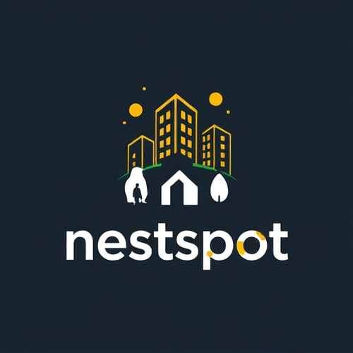 AI Design for i want a logo "nestspot" use location icon or humans staying in building