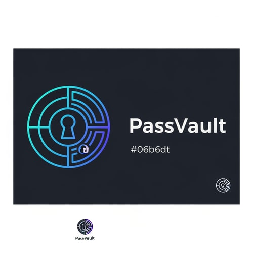 AI Design for Icon: A circular vault door with a keyhole in the center
Style: Clean, geometric lines with a gradient from deep blue (#1e40af) to cyan (#06b6d4)
Typography: Modern sans-serif font (like "Poppins" or "Inter") - bold for "Pass" and regular weight for "Vault"
Color Palette:
Primary: Deep Blue (#1e40af) - trust & security
Secondary: Cyan (#06b6d4) - modern & tech
Accent: Electric Purple (#a855f7) - innovation
Background: Dark charcoal (#1f2937) or pure white
Visual Style:
Vault door represented by concentric circles with 3-4 segment
Central keyhole as a simple, elegant shield shape
Optional: Small lock icon or key symbol integrated into the design
Gradient effect on the icon for depth and modernity
Layout Options:
Horizontal: Icon on left + "PassVault" text on right
Stacked: Icon on top, text below (better for mobile)
Icon-only: For favicon and app icons