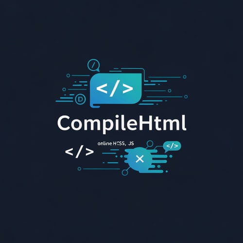 AI Design for "Design a modern, tech-inspired logo for CompileHtml—an online HTML, CSS, JS editor and compiler. The logo should blend symbols of code with a sleek, creative aesthetic. Use bold, energetic colors and include graphical hints of speed, creativity, and web development. The logo must feature the name 'CompileHtml' in a clear, readable font and convey efficiency and innovation."