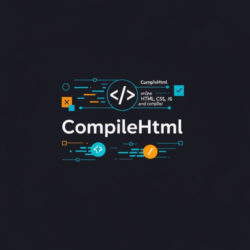 AI Design for "Design a modern, tech-inspired logo for CompileHtml—an online HTML, CSS, JS editor and compiler. The logo should blend symbols of code with a sleek, creative aesthetic. Use bold, energetic colors and include graphical hints of speed, creativity, and web development. The logo must feature the name 'CompileHtml' in a clear, readable font and convey efficiency and innovation."