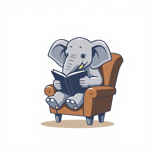 AI Design for i want to create a logo with elephant reading book sitting in a chair 