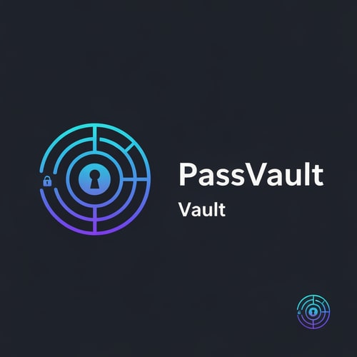 AI Design for Icon: A circular vault door with a keyhole in the center
Style: Clean, geometric lines with a gradient from deep blue (#1e40af) to cyan (#06b6d4)
Typography: Modern sans-serif font (like "Poppins" or "Inter") - bold for "Pass" and regular weight for "Vault"
Color Palette:
Primary: Deep Blue (#1e40af) - trust & security
Secondary: Cyan (#06b6d4) - modern & tech
Accent: Electric Purple (#a855f7) - innovation
Background: Dark charcoal (#1f2937) or pure white
Visual Style:
Vault door represented by concentric circles with 3-4 segments
Central keyhole as a simple, elegant shield shape
Optional: Small lock icon or key symbol integrated into the design
Gradient effect on the icon for depth and modernity
Layout Options:
Horizontal: Icon on left + "PassVault" text on right
Stacked: Icon on top, text below (better for mobile)
Icon-only: For favicon and app icons