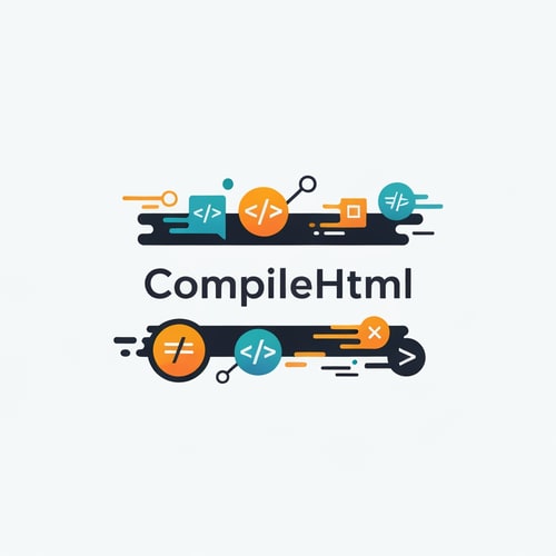 AI Design for "Design a modern, tech-inspired logo for CompileHtml—an online HTML, CSS, JS editor and compiler. The logo should blend symbols of code with a sleek, creative aesthetic. Use bold, energetic colors and include graphical hints of speed, creativity, and web development. The logo must feature the name 'CompileHtml' in a clear, readable font and convey efficiency and innovation."