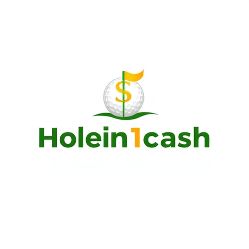AI Design for Create a unique, modern logo for Holein1cash, a business that pays golfers for hole-in-ones. Avoid generic symbols — instead, integrate golf and money in a creative way, such as a golf ball with a subtle dollar sign in its dimples or a golf hole with a flag transforming into a dollar bill. Use greens, whites, and golds with clean, modern sans-serif typography. Keep the design minimal, professional, and visually striking, with subtle shadows or depth for interest. Ensure it is readable and memorable on web and mobile, with a white background.