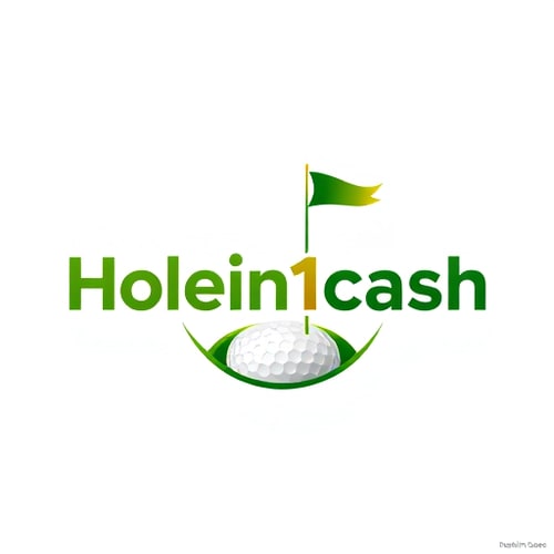 AI Design for Design a modern, clean logo for a business called Holein1cash that pays golfers for hole-in-ones. Incorporate golf and money themes, such as a golf ball with a subtle dollar sign in its dimples, or a golf hole with a flag that transitions into a dollar bill. Use greens, whites, and golds with clean, modern sans-serif typography. Keep the design minimal, professional, and eye-catching, with subtle shadows or depth for visual interest. Ensure clear readability for both web and mobile, and use a white background.