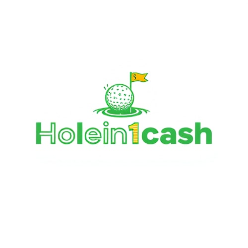 AI Design for Design a unique, modern, line-based logo for Holein1cash, a business that pays golfers for hole-in-ones. Avoid generic symbols — creatively integrate golf and money, such as a golf ball with a subtle dollar sign in its dimples or a golf hole with a flag transforming into a dollar bill. Use greens, whites, and golds with clean, modern sans-serif typography. Keep the design minimal, professional, and visually striking, using mostly lines and simple shapes, with subtle shadows or depth for interest. Ensure it is readable and memorable but creative.