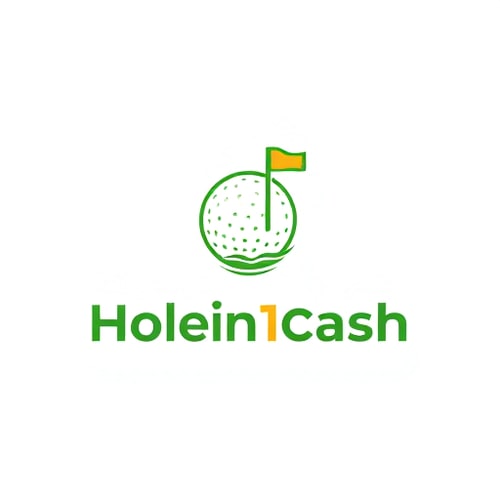 AI Design for Design a unique, modern, line-based logo for Holein1cash, a business that pays golfers for hole-in-ones. Avoid generic symbols — creatively integrate golf and money, such as a golf ball with a subtle dollar sign in its dimples or a golf hole with a flag transforming into a dollar bill. Use greens, whites, and golds with clean, modern sans-serif typography. Keep the design minimal, professional, and visually striking, using mostly lines and simple shapes, with subtle shadows or depth for interest. Ensure it is readable and memorable but creative.