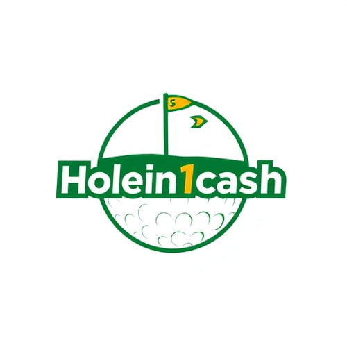 AI Design for Design a unique, modern, line-based logo for Holein1cash, a business that pays golfers for hole-in-ones. Avoid generic symbols — creatively integrate golf and money, such as a golf ball with a subtle dollar sign in its dimples or a golf hole with a flag transforming into a dollar bill. Use greens, whites, and golds with clean, modern sans-serif typography. Keep the design minimal, professional, and visually striking, using mostly lines and simple shapes, with subtle shadows or depth for interest. Ensure it is readable and memorable on web and mobile, with a white background.