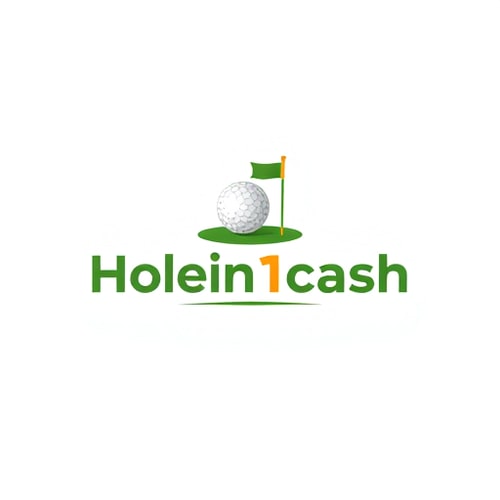 AI Design for Design a modern, clean logo for a business called Holein1cash that pays golfers for hole-in-ones. Incorporate golf and money themes, such as a golf ball with a subtle dollar sign in its dimples, or a golf hole with a flag that transitions into a dollar bill. Use greens, whites, and golds with clean, modern sans-serif typography. Keep the design minimal, professional, and eye-catching, with subtle shadows or depth for visual interest. Ensure clear readability for both web and mobile, and use a white background.