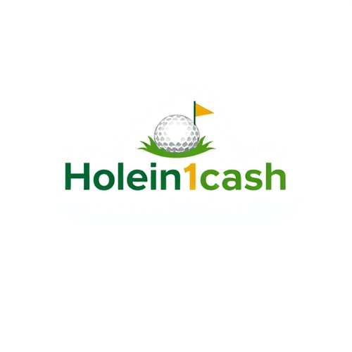 AI Design for Design a modern, clean logo for a business called Holein1cash that pays golfers for hole-in-ones. Incorporate golf and money themes, such as a golf ball with a subtle dollar sign in its dimples, or a golf hole with a flag that transitions into a dollar bill. Use greens, whites, and golds with clean, modern sans-serif typography. Keep the design minimal, professional, and eye-catching, with subtle shadows or depth for visual interest. Ensure clear readability for both web and mobile, and use a white background.