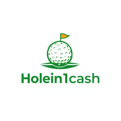 AI Design for Design a unique, modern, line-based logo for Holein1cash, a business that pays golfers for hole-in-ones. Avoid generic symbols — creatively integrate golf and money, such as a golf ball with a subtle dollar sign in its dimples or a golf hole with a flag transforming into a dollar bill. Use greens, whites, and golds with clean, modern sans-serif typography. Keep the design minimal, professional, and visually striking, using mostly lines and simple shapes, with subtle shadows or depth for interest. Ensure it is readable and memorable on web and mobile, with a white background.