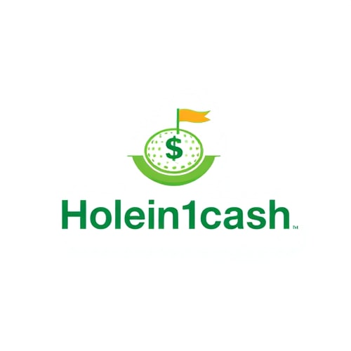 AI Design for Design a unique, modern, line-based logo for Holein1cash, a business that pays golfers for hole-in-ones. Avoid generic symbols — creatively integrate golf and money, such as a golf ball with a subtle dollar sign in its dimples or a golf hole with a flag transforming into a dollar bill. Use greens, whites, and golds with clean, modern sans-serif typography. Keep the design minimal, professional, and visually striking, using mostly lines and simple shapes, with subtle shadows or depth for interest. Ensure it is readable and memorable but creative.