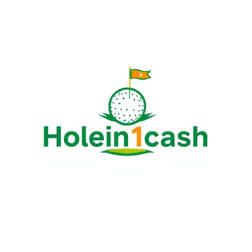 AI Design for Design a unique, modern, line-based logo for Holein1cash, a business that pays golfers for hole-in-ones. Avoid generic symbols — creatively integrate golf and money, such as a golf ball with a subtle dollar sign in its dimples or a golf hole with a flag transforming into a dollar bill. Use greens, whites, and golds with clean, modern sans-serif typography. Keep the design minimal, professional, and visually striking, using mostly lines and simple shapes, with subtle shadows or depth for interest. Ensure it is readable and memorable but creative.