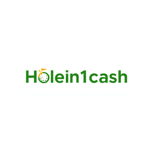 AI Design for Design a unique, modern, line-based logo for Holein1cash, a business that pays golfers for hole-in-ones. Avoid generic symbols — creatively integrate golf and money, such as a golf ball with a subtle dollar sign in its dimples or a golf hole with a flag transforming into a dollar bill. Use greens, whites, and golds with clean, modern sans-serif typography. Keep the design minimal, professional, and visually striking, using mostly lines and simple shapes, with subtle shadows or depth for interest. Ensure it is readable and memorable on web and mobile, with a white background.