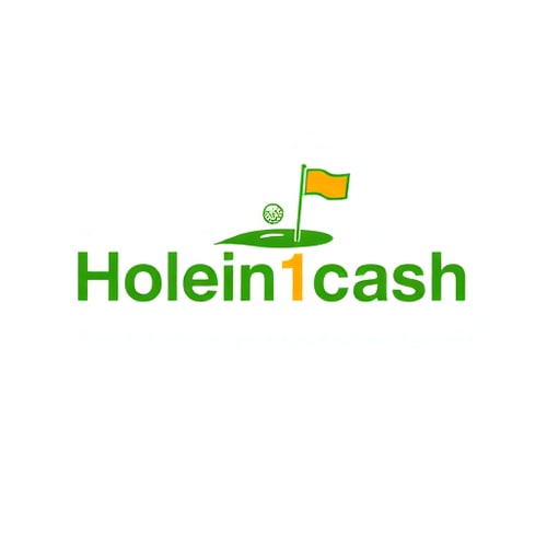 AI Design for Design a unique, modern, line-based logo for Holein1cash, a business that pays golfers for hole-in-ones. Avoid generic symbols — creatively integrate golf and money, such as a golf ball with a subtle dollar sign in its dimples or a golf hole with a flag transforming into a dollar bill. Use greens, whites, and golds with clean, modern sans-serif typography. Keep the design minimal, professional, and visually striking, using mostly lines and simple shapes, with subtle shadows or depth for interest. Ensure it is readable and memorable on web and mobile, with a white background.
