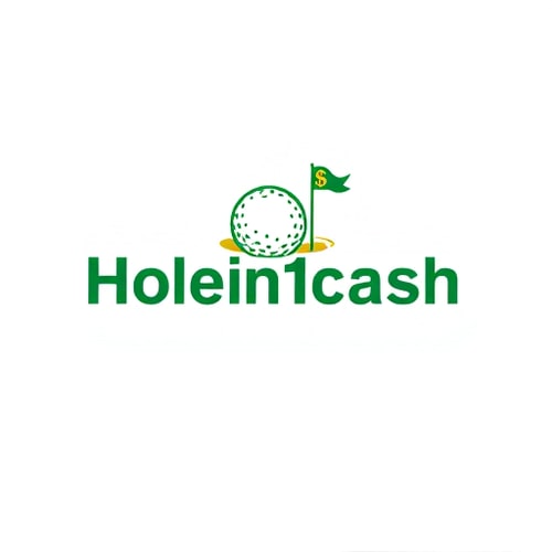 AI Design for Design a unique, modern, line-based logo for Holein1cash, a business that pays golfers for hole-in-ones. Avoid generic symbols — creatively integrate golf and money, such as a golf ball with a subtle dollar sign in its dimples or a golf hole with a flag transforming into a dollar bill. Use greens, whites, and golds with clean, modern sans-serif typography. Keep the design minimal, professional, and visually striking, using mostly lines and simple shapes, with subtle shadows or depth for interest. Ensure it is readable and memorable but creative.