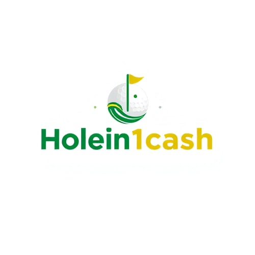 AI Design for Design a unique, modern, line-based logo for Holein1cash, a business that pays golfers for hole-in-ones. Avoid generic symbols — creatively integrate golf and money, such as a golf ball with a subtle dollar sign in its dimples or a golf hole with a flag transforming into a dollar bill. Use greens, whites, and golds with clean, modern sans-serif typography. Keep the design minimal, professional, and visually striking, using mostly lines and simple shapes, with subtle shadows or depth for interest. Ensure it is readable and memorable but creative.
