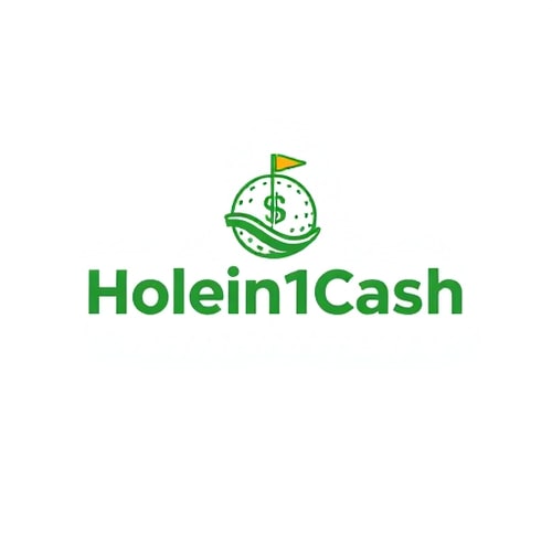 AI Design for Design a unique, modern, line-based logo for Holein1cash, a business that pays golfers for hole-in-ones. Avoid generic symbols — creatively integrate golf and money, such as a golf ball with a subtle dollar sign in its dimples or a golf hole with a flag transforming into a dollar bill. Use greens, whites, and golds with clean, modern sans-serif typography. Keep the design minimal, professional, and visually striking, using mostly lines and simple shapes, with subtle shadows or depth for interest. Ensure it is readable and memorable on web and mobile, with a white background.