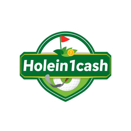 AI Design for Create a clean and simple logo for a business called Holein1cash, which pays golfers when they hit a hole-in-one. Combine golf and money themes — such as golf balls, flags, holes, or clubs with cash, coins, or dollar signs. Make it modern, professional, and eye-catching, suitable for website and mobile. Use greens, whites, and golds, and clearly include the business name. Keep the design minimal and easy to understand, with optional subtle shadows or depth for style.