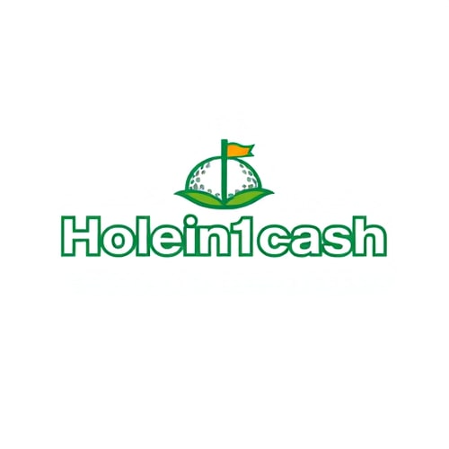 AI Design for Design a unique, modern, line-based logo for Holein1cash, a business that pays golfers for hole-in-ones. Avoid generic symbols — creatively integrate golf and money, such as a golf ball with a subtle dollar sign in its dimples or a golf hole with a flag transforming into a dollar bill. Use greens, whites, and golds with clean, modern sans-serif typography. Keep the design minimal, professional, and visually striking, using mostly lines and simple shapes, with subtle shadows or depth for interest. Ensure it is readable and memorable on web and mobile, with a white background.