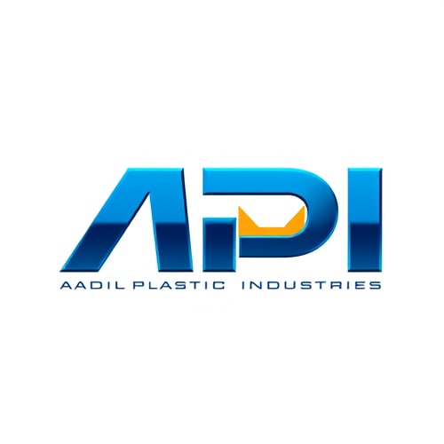 AI Design for Letterform for a plastic manufacturing company named "Adil Plastic Industries": API in logo, courier flyer bag picture integrated into the design, representing packaging and distribution. Cyan and dark blue, with a metallic silver accent for a modern and professional feel. Bold, sans-serif typography for "API" with clean, sharp edges. Design with a subtle futuristic and industrial influence, emphasizing efficiency and reliability. Visual execution with clean lines and a sense of motion for the flyer bag, subtly forming or interacting with the "API" letters. White background.