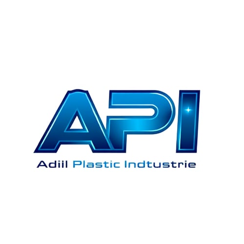 AI Design for Letterform for a plastic manufacturing company named "Adil Plastic Industries": API in logo, courier flyer bag picture integrated into the design, representing packaging and distribution. Cyan and dark blue, with a metallic silver accent for a modern and professional feel. Bold, sans-serif typography for "API" with clean, sharp edges. Design with a subtle futuristic and industrial influence, emphasizing efficiency and reliability. Visual execution with clean lines and a sense of motion for the flyer bag, subtly forming or interacting with the "API" letters. White background. write Adil Plastic Industries pvt ltd on bottom of logo