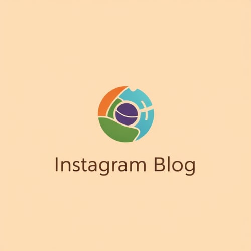 AI Design for Minimalist for a food and travel blog named "Instagram Blog": Abstract representation of a camera lens and a globe, warm earth tones with a pop of vibrant blue, clean sans-serif font. Design inspired by modern editorial design, with a focus on negative space and subtle gradients, and a solid color background.
