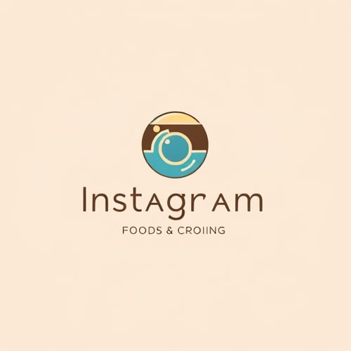 AI Design for Minimalist for a food and travel blog named "Instagram Blog": Abstract representation of a camera lens and a globe, warm earth tones with a pop of vibrant blue, clean sans-serif font. Design inspired by modern editorial design, with a focus on negative space and subtle gradients, and a solid color background.