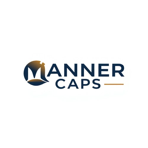 AI Design for A sleek and modern logo for 'Manner Caps' — a minimalist letterform with subtle abstract shapes suggesting headwear, featuring an earthy tone color palette with navy, black, and muted metallic accents, professional and high-end lighting, bold and clean typography, executed with precision and a focus on versatility, on a clean white background.