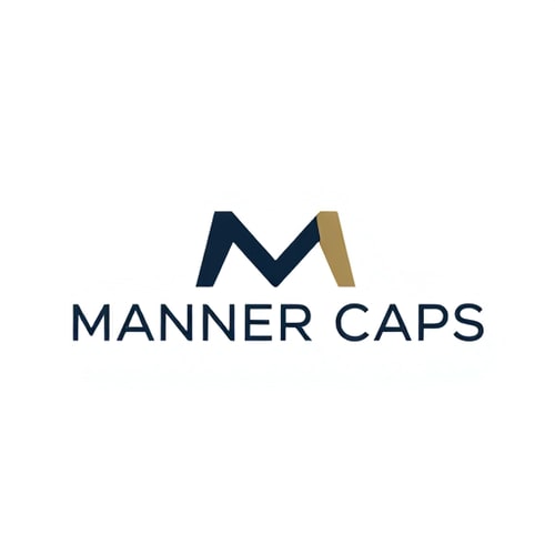 AI Design for A sleek and modern logo for 'Manner Caps' — a minimalist letterform with subtle abstract shapes suggesting headwear, featuring an earthy tone color palette with navy, black, and muted metallic accents, professional and high-end lighting, bold and clean typography, executed with precision and a focus on versatility, on a clean white background.