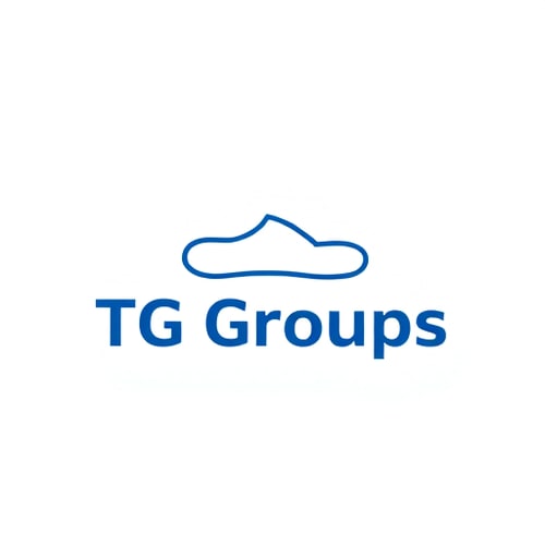 AI Design for Create a professional 3D logo for T G Groups, a premium shoe brand. The logo should feature a sleek, modern design with blue font on a white background. Incorporate a symbol related to shoes (like a minimal sneaker outline, shoe sole, or abstract shoe shape). Keep the logo compact and small in proportion (not too tall or wide), with a clean and balanced look. The design should feel stylish, symbolic, and easy to recognize. make it 3d and make symbolic 